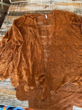 Xhilaration Burnt Orange Lace Kimono